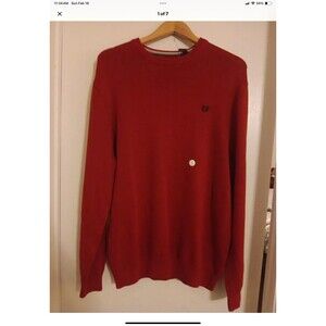 Chaps Knit Sweater Large Mens Red Crew Neck Heavyweight Long Sleeve Cotton NWT